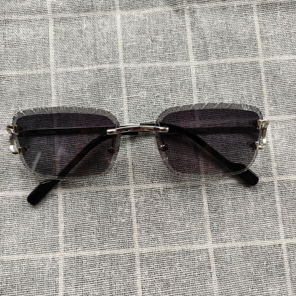 Cartier Rimless Sunglasses with Silver Bridge and Black Temples